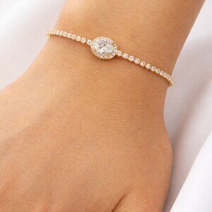 Oval-Cut Cubic Zirconia Friendship Slider Bracelet Gold Toned NWT